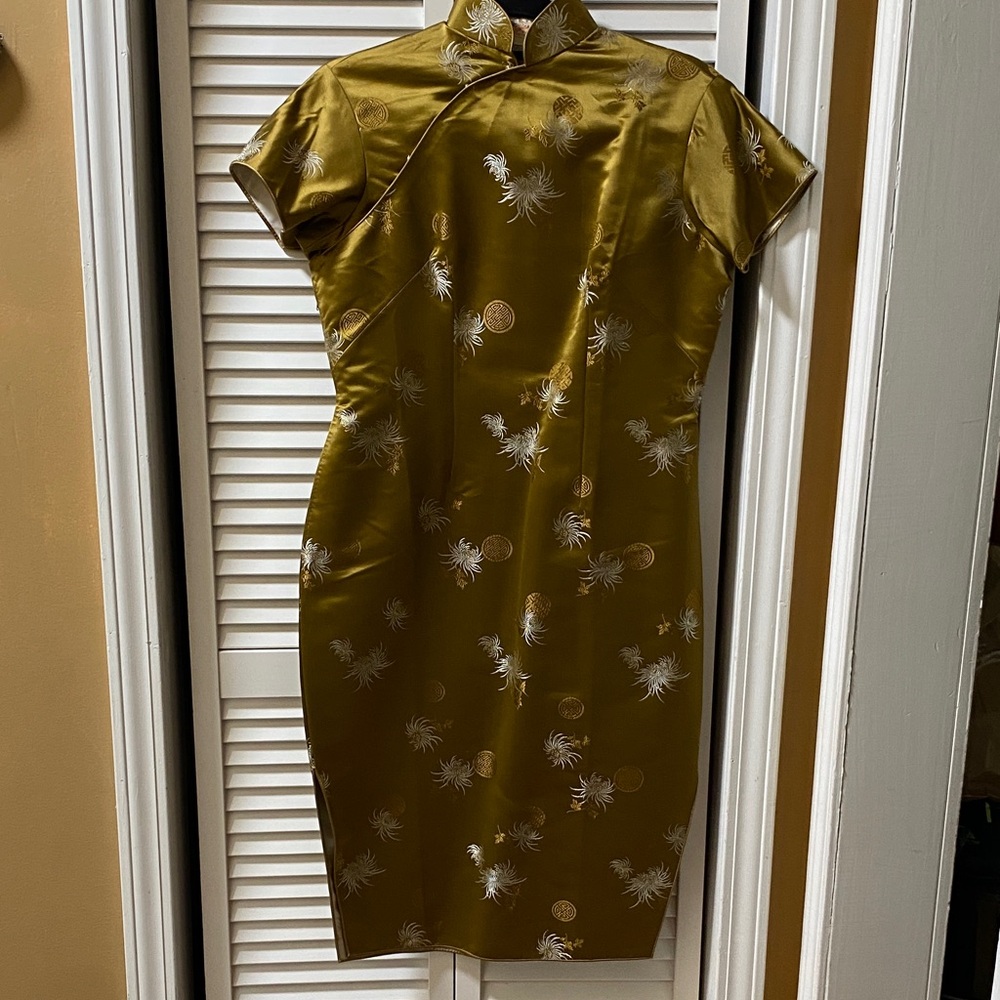Vintage Golden Dragon Satin Qipao style dress